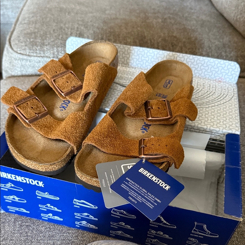 Birkenstock Suede Arizona Mink Regular Width size 38